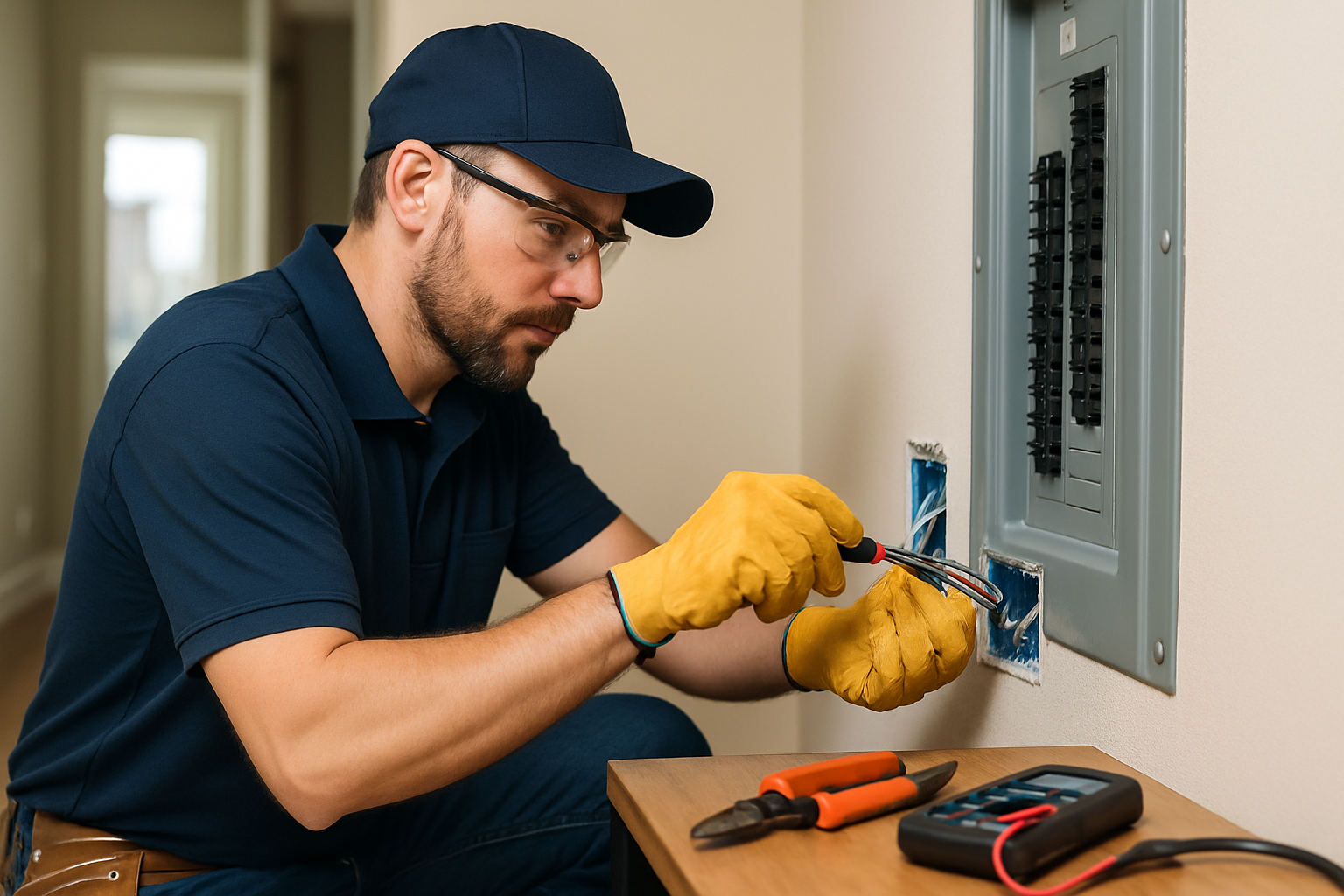 Editorial illustration depicting electricians in greensboro north carolina